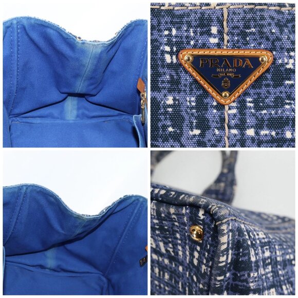 PRADA Canapa GM Hand Bag Canvas Blue Gold - Picture 12 of 15